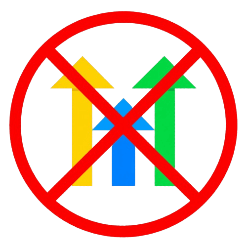 Three upward arrows crossed out